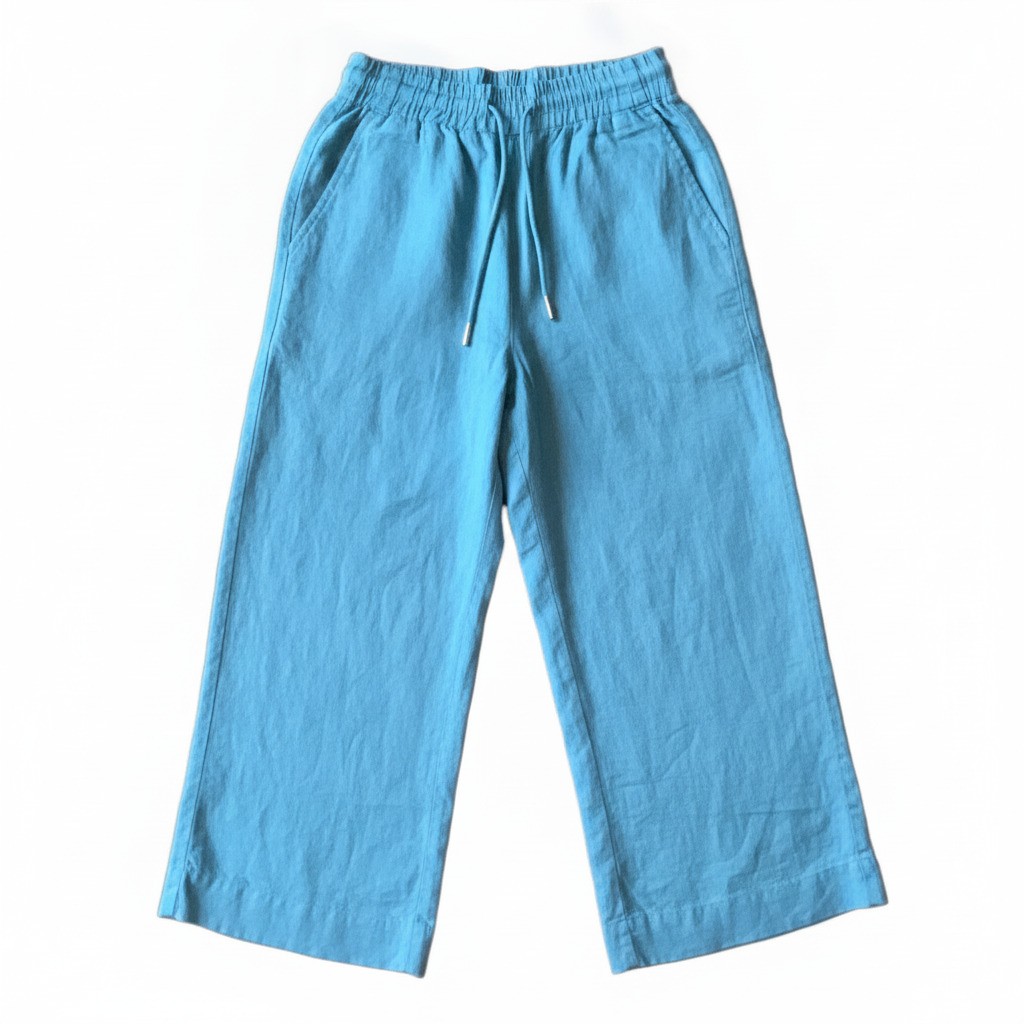 Quince European Linen Wide Leg Pants M Mineral Blue Drawstring Elastic Waist