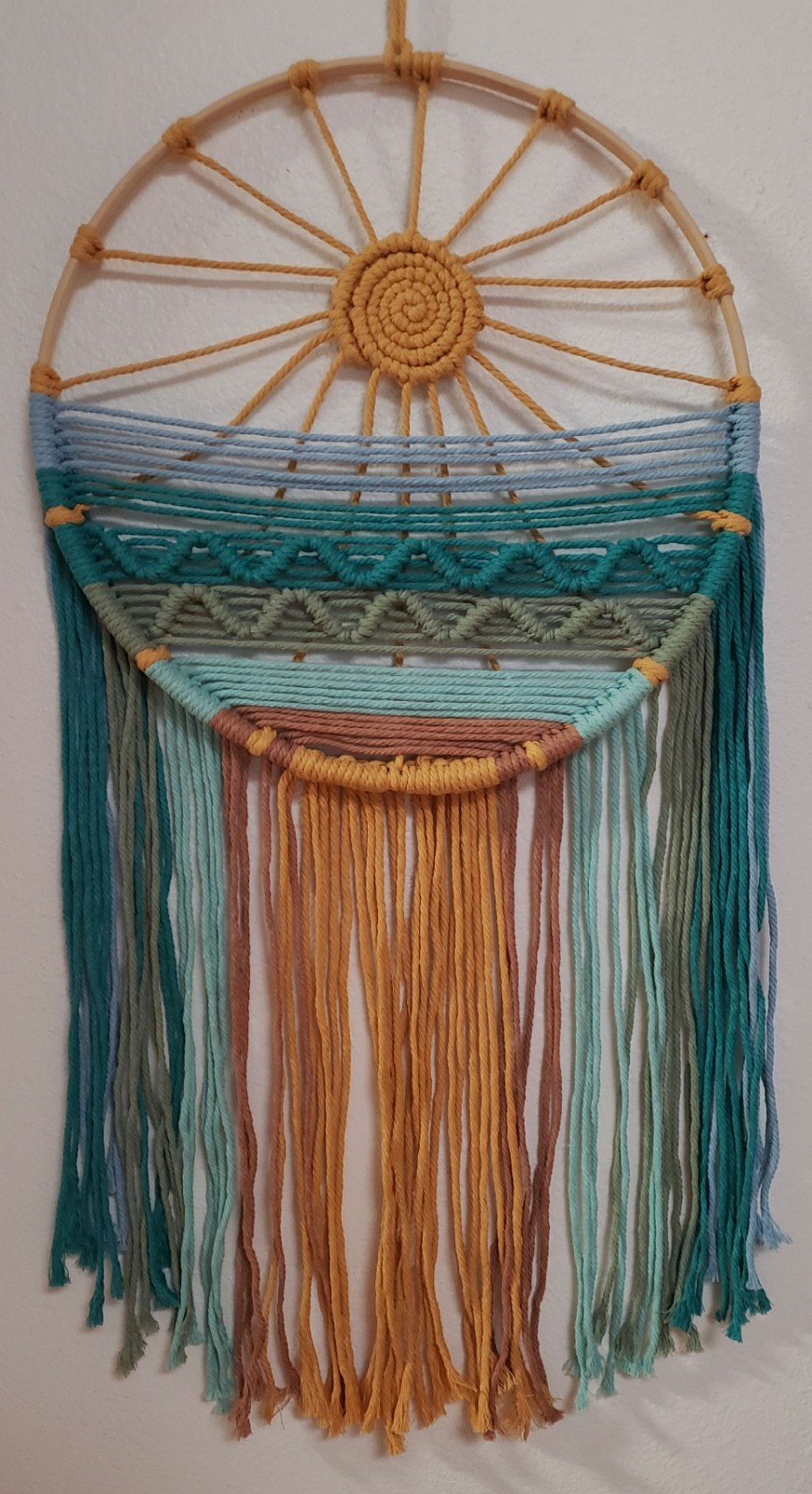 WALL HANGING, MACRAME,(SUNSET),(BOHO) Handmade, Cotton, Wood, BL Multi  12\