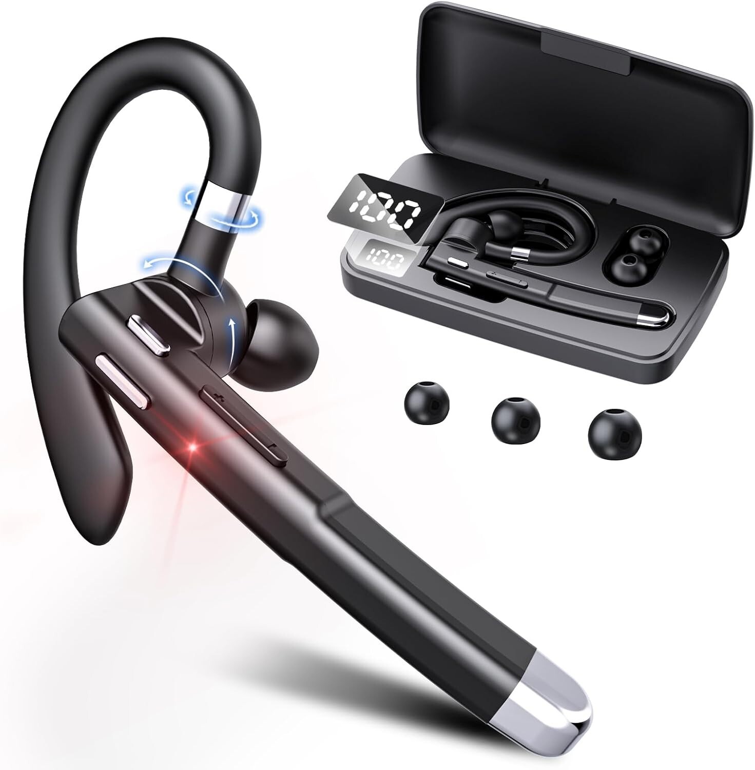 Bluetooth Headset - Wireless Bluetooth Earpiece with Charging Case,120H Playback