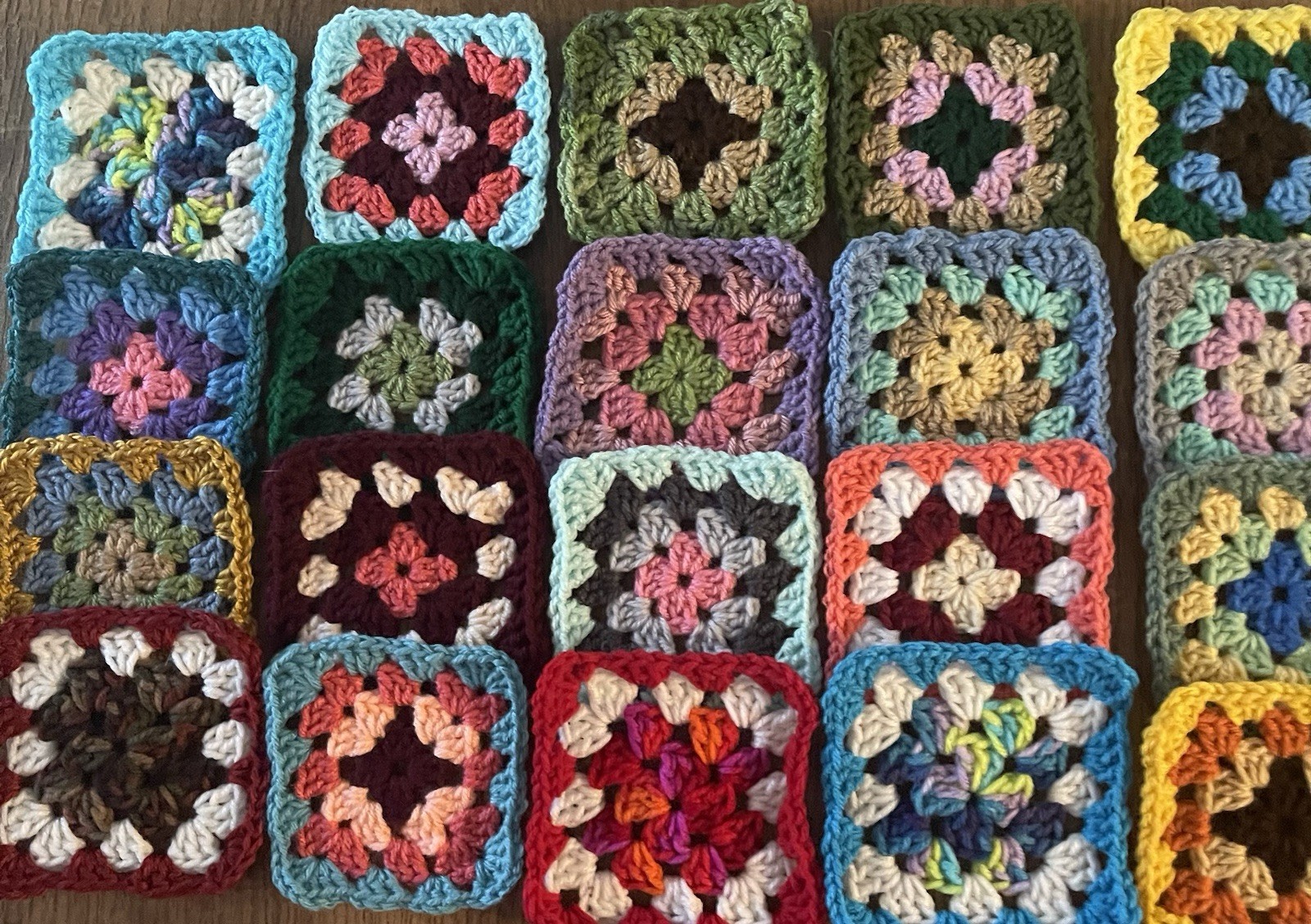20. -4”  Crochet GRANNY  SQUARES Ea Square Unique AfghanScarfs Perfect Gift