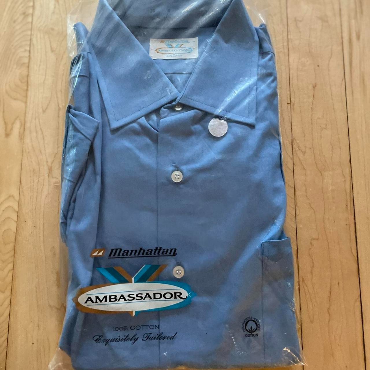 NWT  Vintage 70s Manhattan Ambassador Button Up Blue Mens M/L Retro Rockabilly