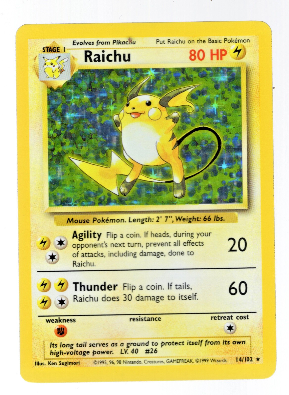 Pokémon Raichu Base Set #014/102 Reverse Holo