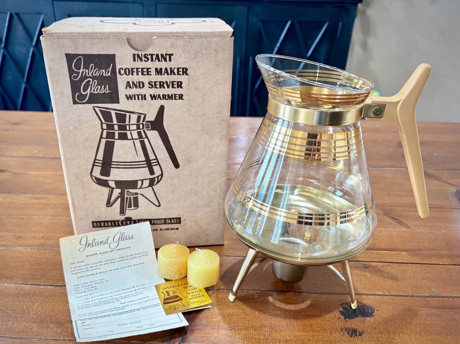 Vintage Inland Glass Instant Coffee Maker and Server with Warmer 22K Gold Vintage Inland Glass Instant Coffee Maker and Server with Warmer 22K Gold