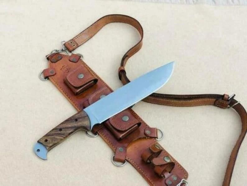 Hunting Bowie Knife Custom Made in D2 Steel-Decorative Sheath-Handmade|.BRW015