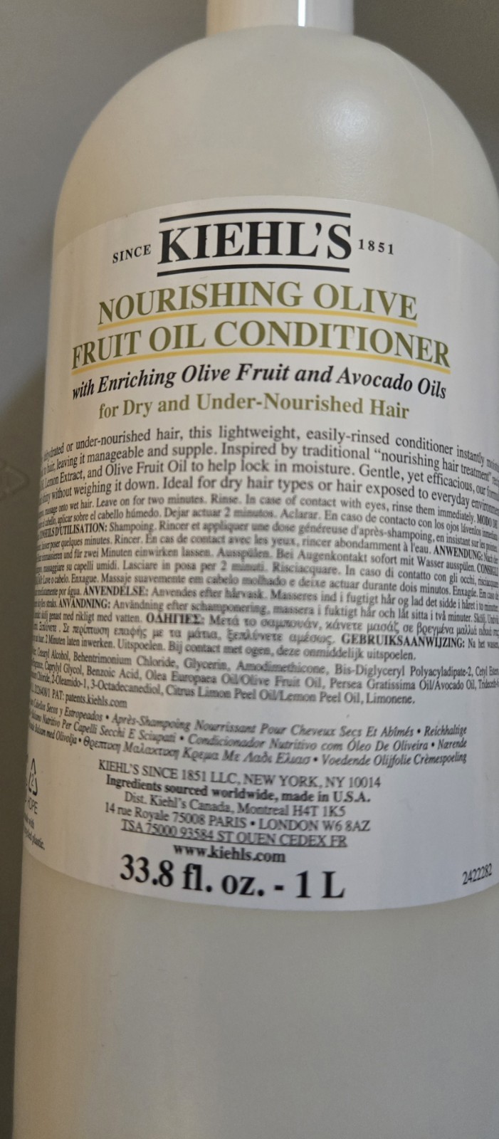 Kiehl's Nourishing Olive Fruit Oil Conditioner Liter 33.8 fl. oz New HTF