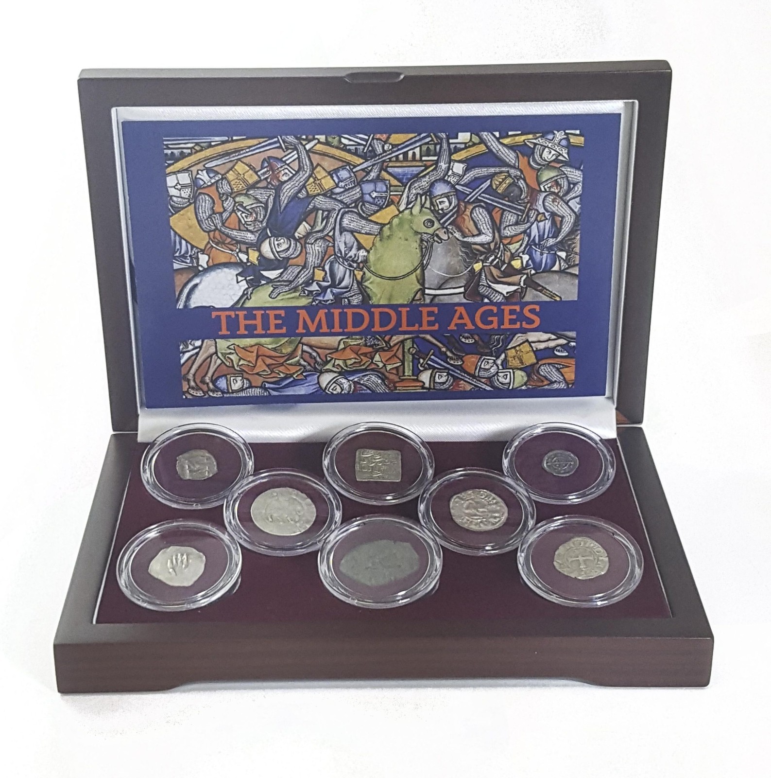 Middle Ages Silver Coin Historical Set of 8 Medieval Coins W/Display Box