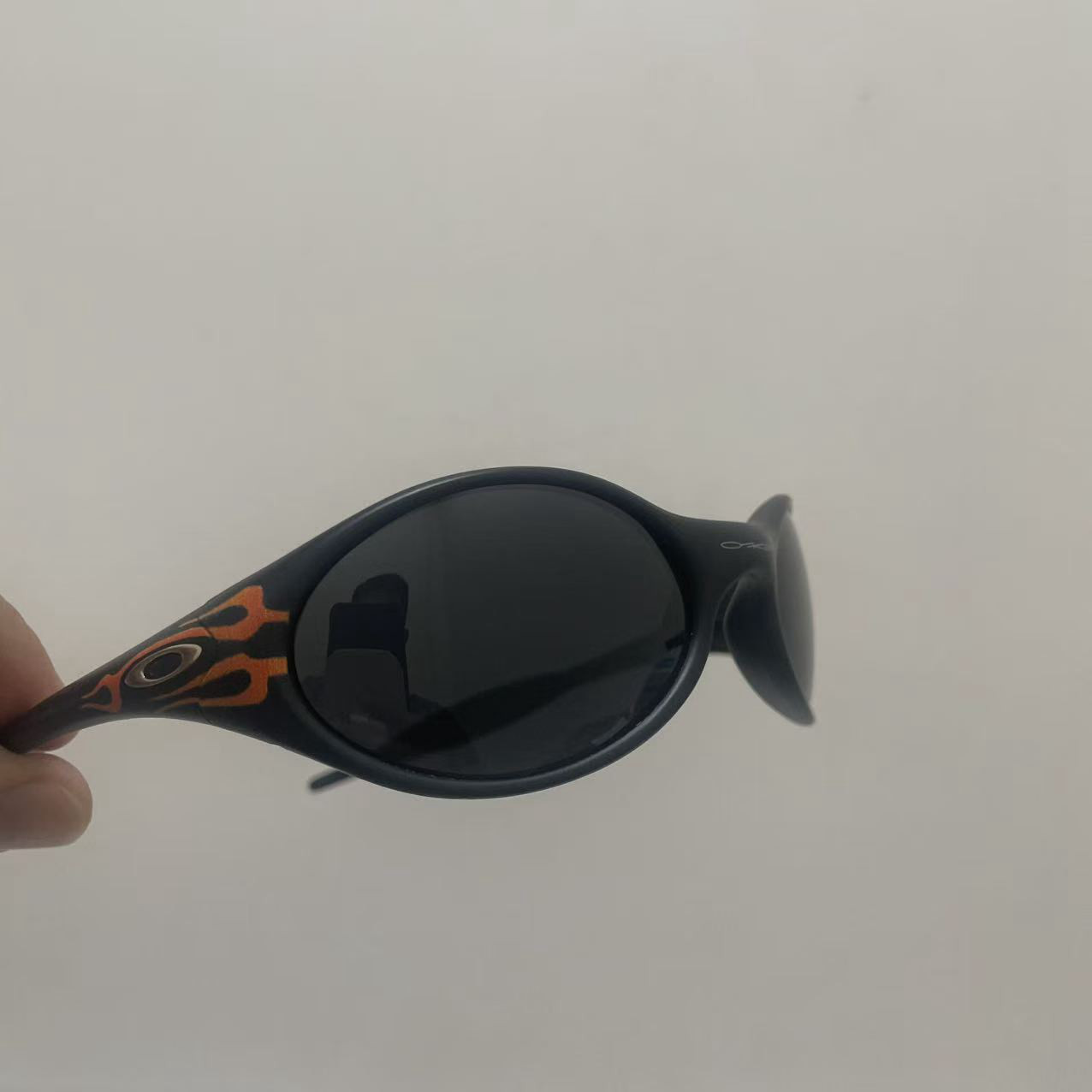 Retro Oakley Eye Jacket Red Fire Sunglasses Black Frames Black Lenses Y2K
