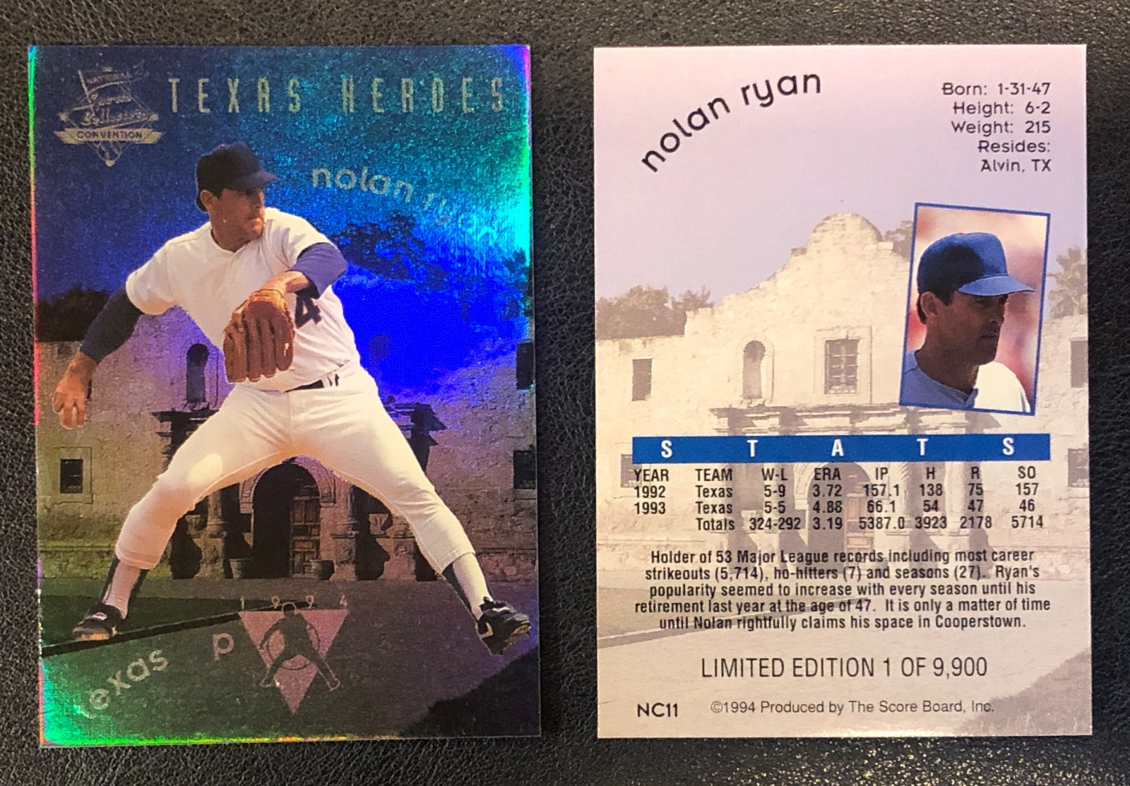 (2)x Nolan Ryan Texas Heroes 1994 Score Board National Convention Promo BB Cards
