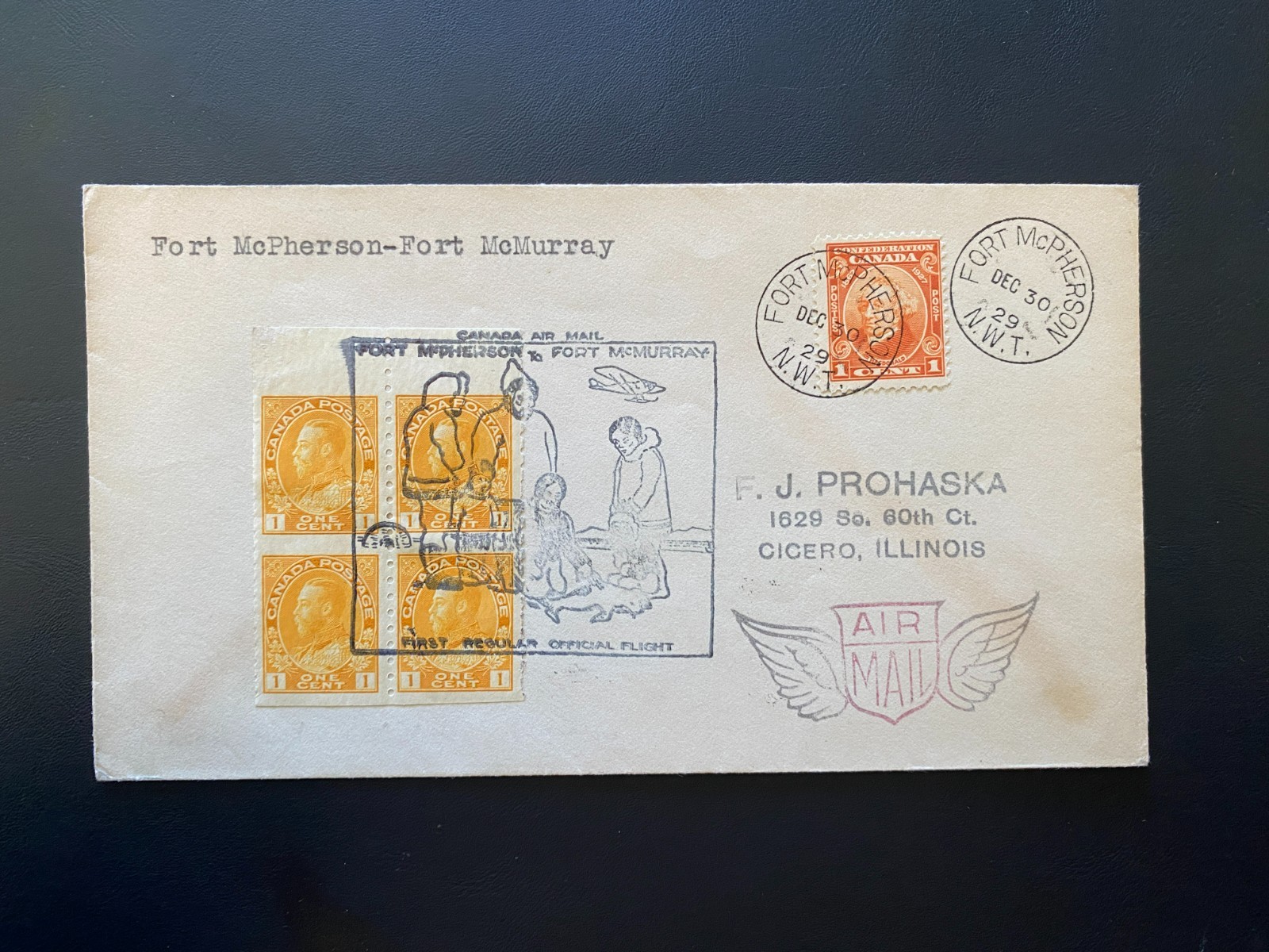 1929 Canada FFC Fort McPherson NWT Imperforate Between Stamp Block  9-23