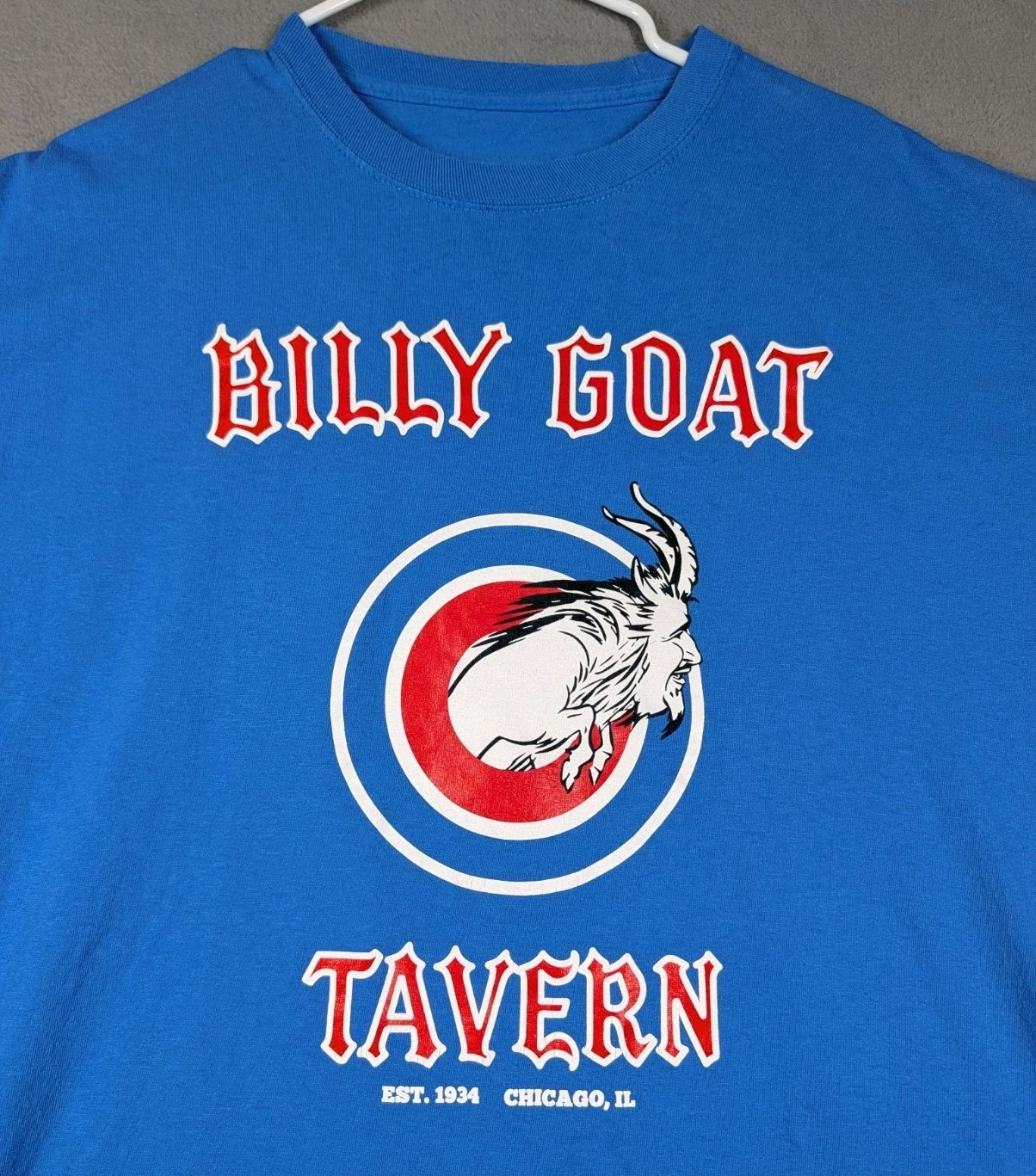 Billy Goat Tavern Mens XL Blue Graphic T Shirt Chicago Cubs Curse History