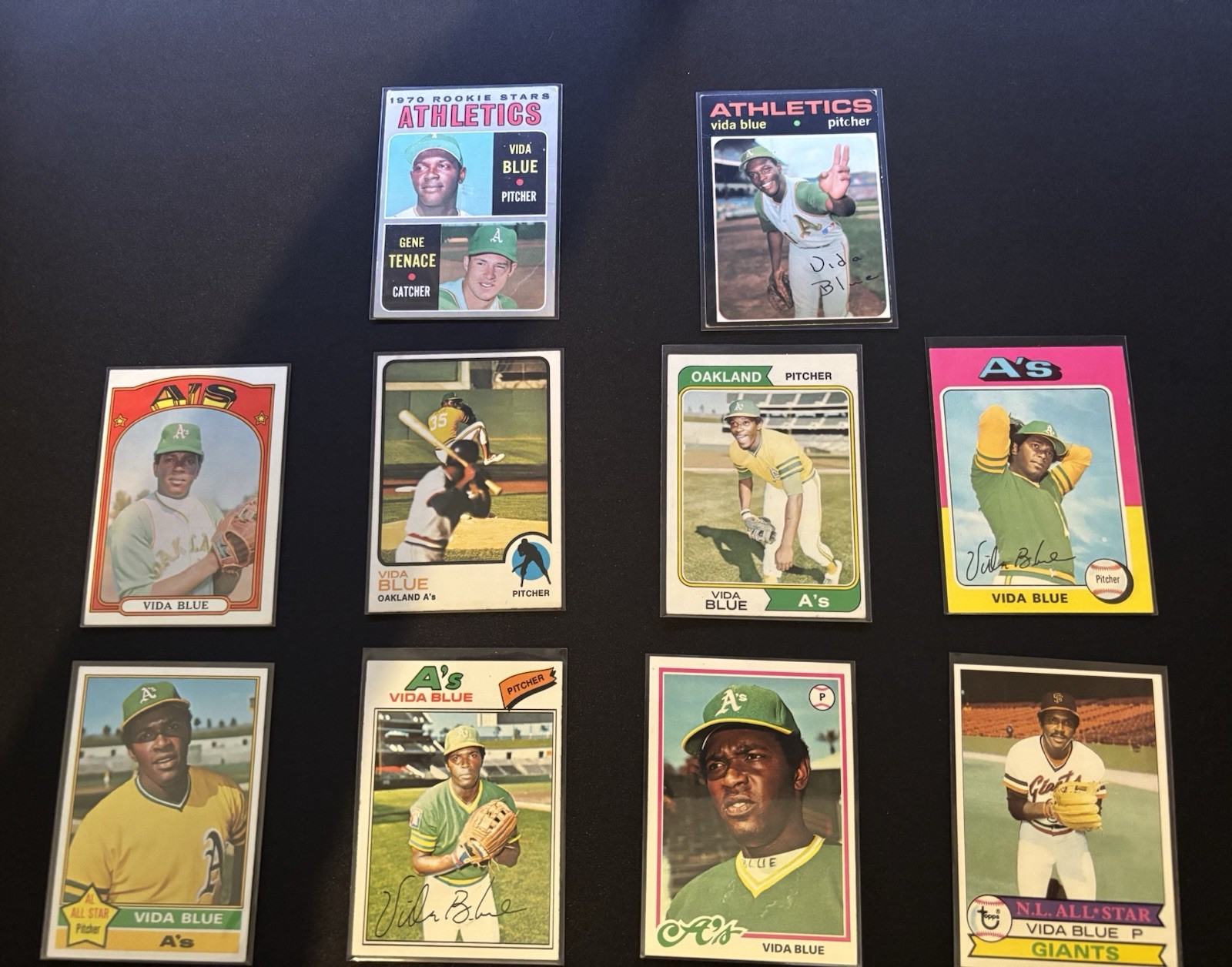 Vida Blue Complete 1970-1979 Topps Career Run Lot. Includes Rookies. Vida Blue Complete 1970-1979 Topps Career Run Lot. Includes Rookies.