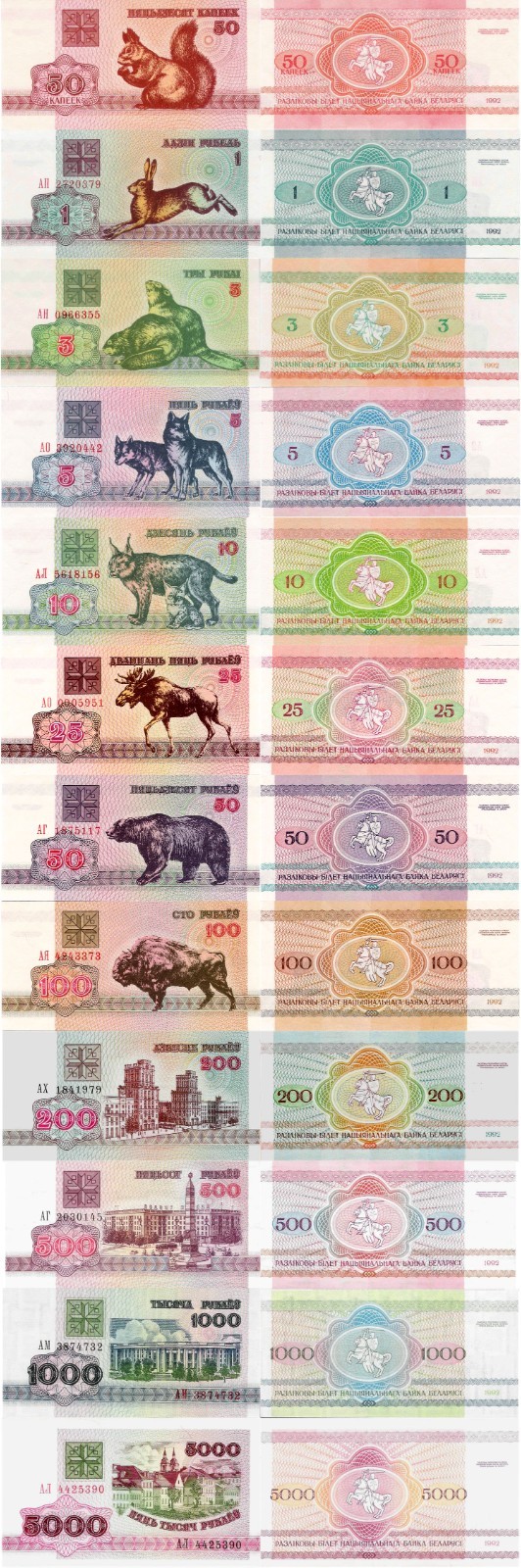 Belarus 1992 set 12 pcs 0,50+1+3+5+10+25+50+100+200+500+1000+5000 Rubles - UNC Belarus 1992 set 12 pcs 0,50+1+3+5+10+25+50+100+200+500+1000+5000 Rubles - UNC