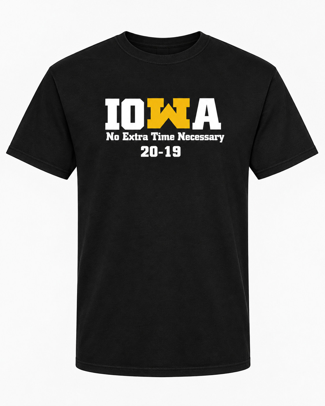 Iowa No Extra Time Necessary 20-19 Black Graphic Tee Football Fan Shirt