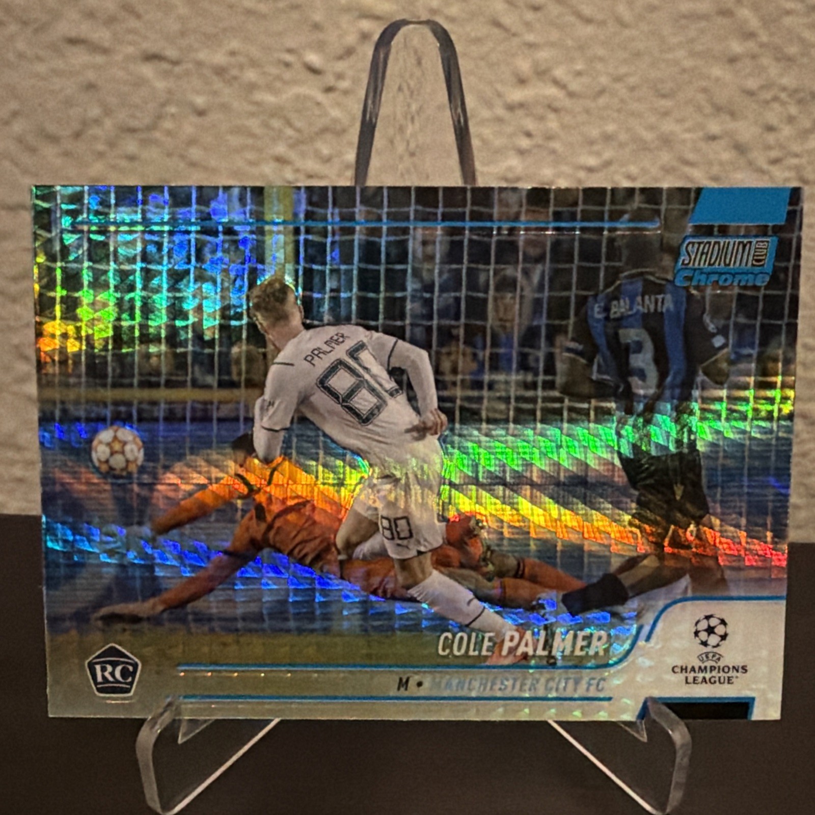 Cole Palmer RC 2021-22 Stadium Club Chrome UEFA Rookie Blue Prism Refractor #80