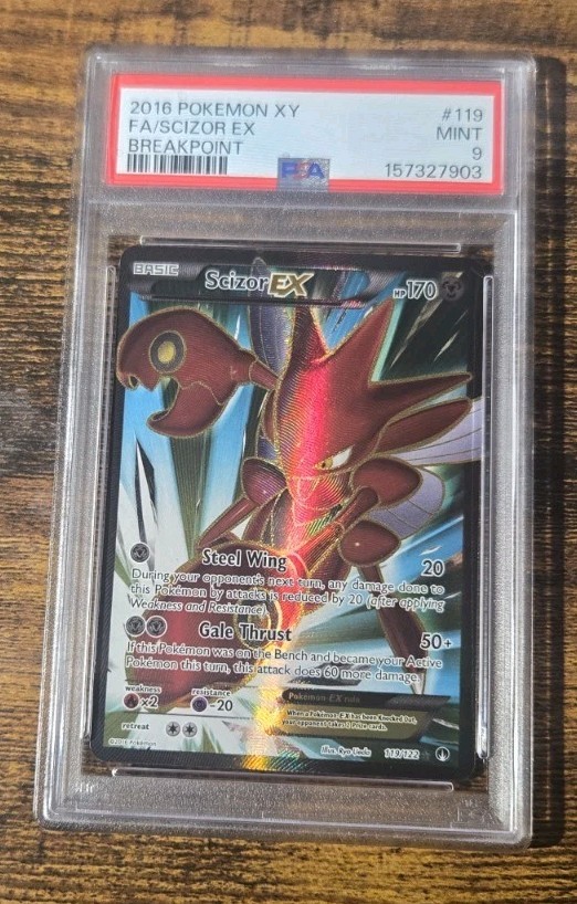 2016 POKEMON XY BREAKPOINT ULTRA RARE FULL ART HOLO #119/122 SCIZOR EX PSA 9
