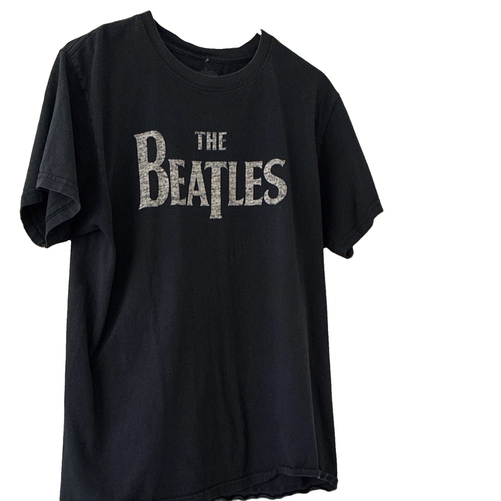 The Beatles Distressed Logo Graphic Tee M Vintage 2010s Black Band Shirt Cotton