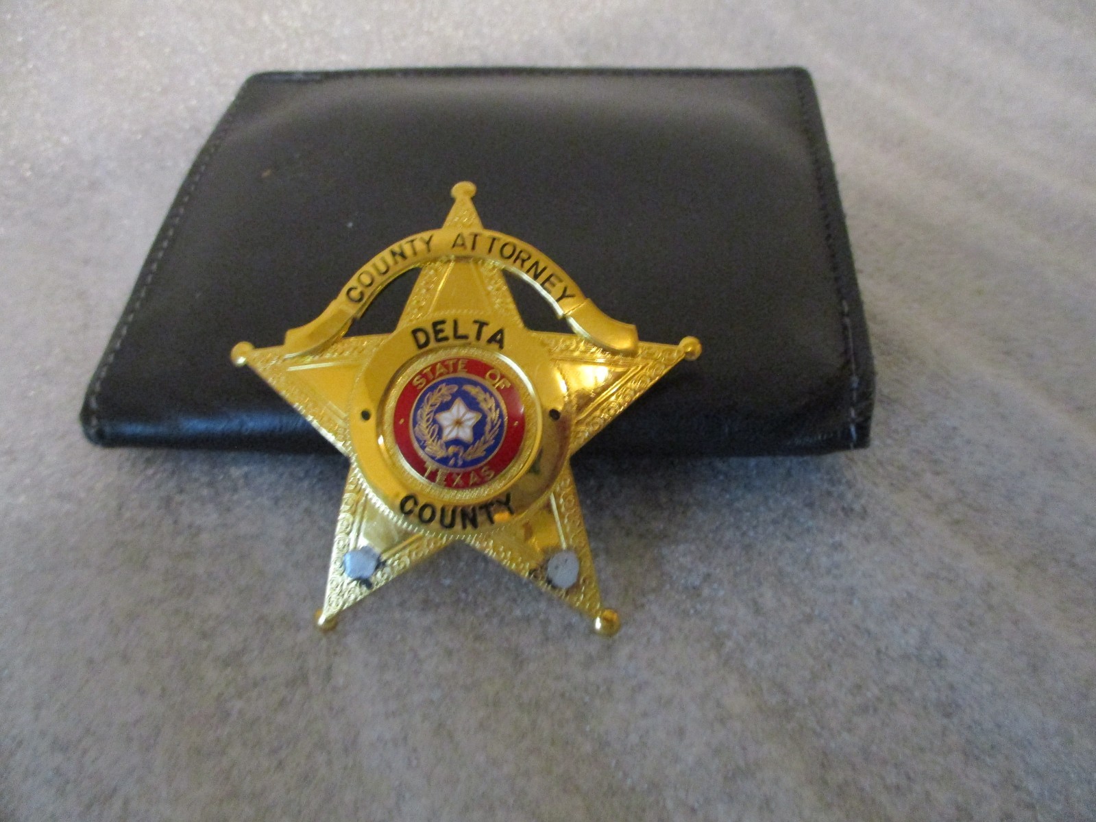 OBSOLETE VINTAGE COUNTY ATTORNEY DELTA COUNTY TEXAS BADGE by BLACKINTON +HOLDER