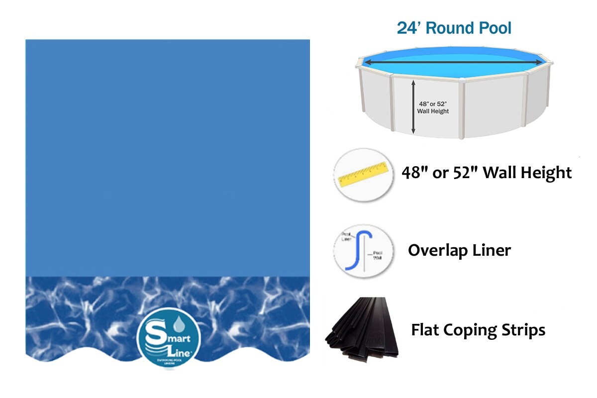 SmartLine 24\' Round Overlap Swirl Bottom 25 Gauge Swimming Pool Liner w/ Coping