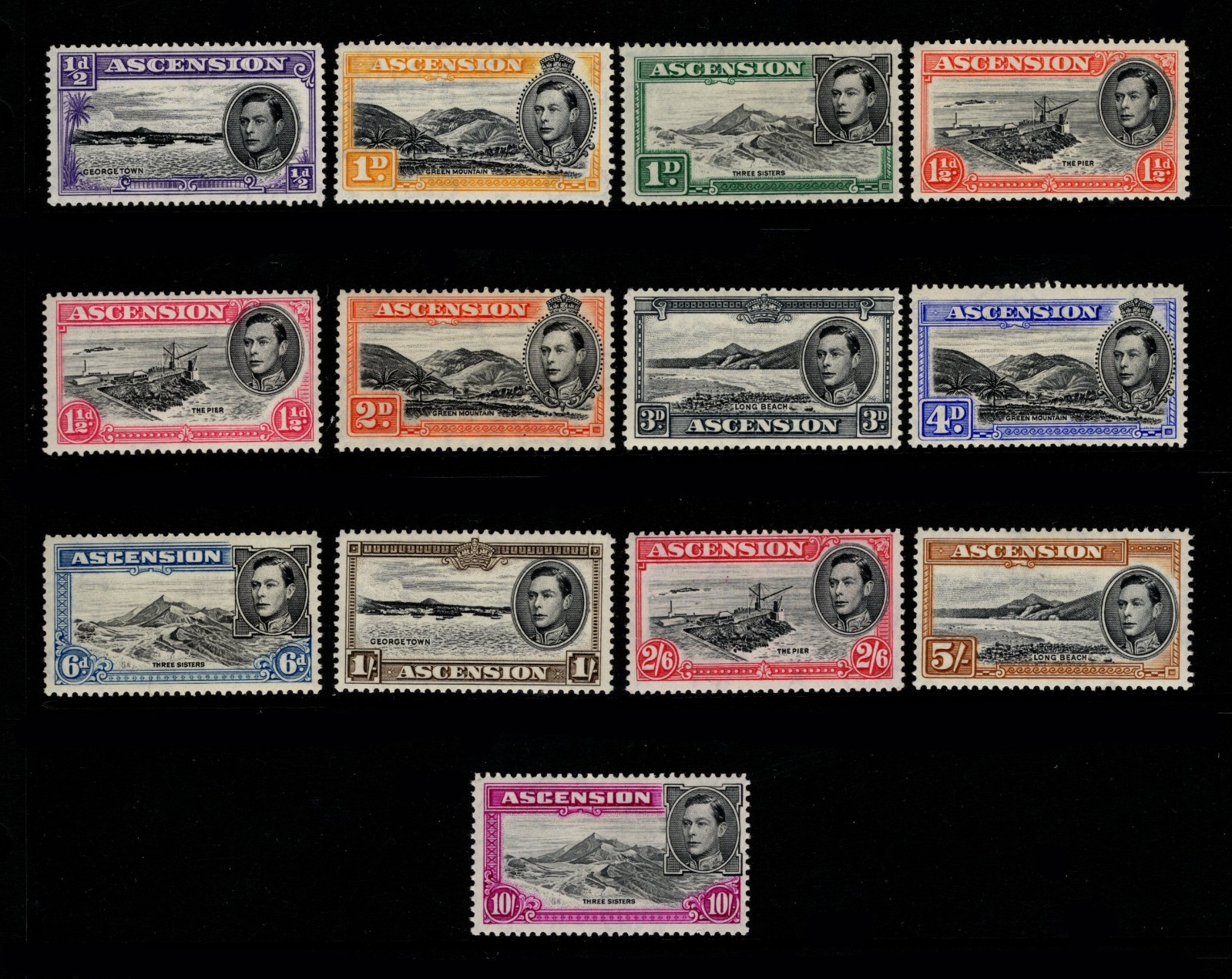 ASCENSION 1938-53 PERF. 13 13 VALUES 10s, VERY FINE MINT, CAT. £182