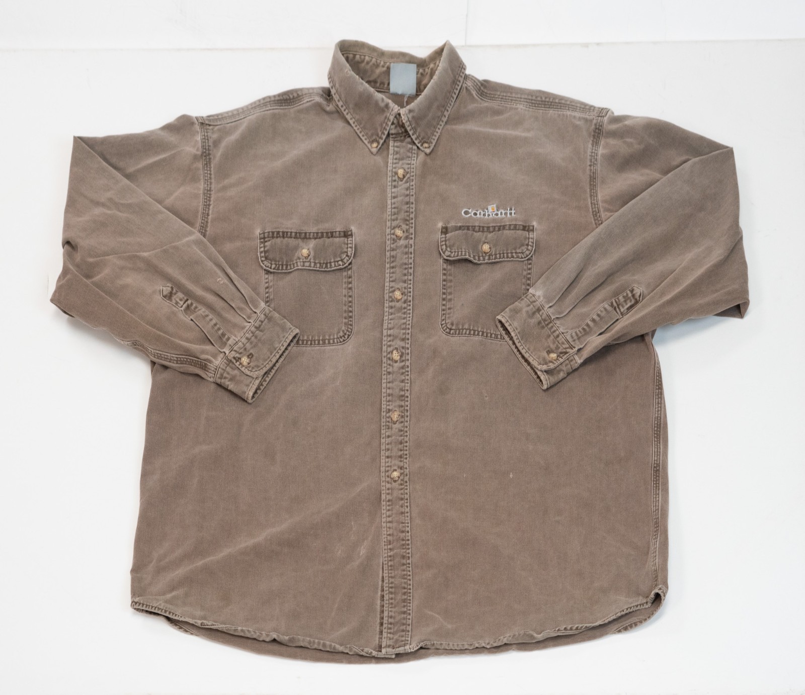 Vintage Carhartt Work Shirt Button Up Faded Heavy Flannel Heritage Size XL 90s