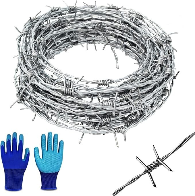 Barbed Wire 50 FT Roll + Gloves 16 Ga STRONG | 4-Point | 5\