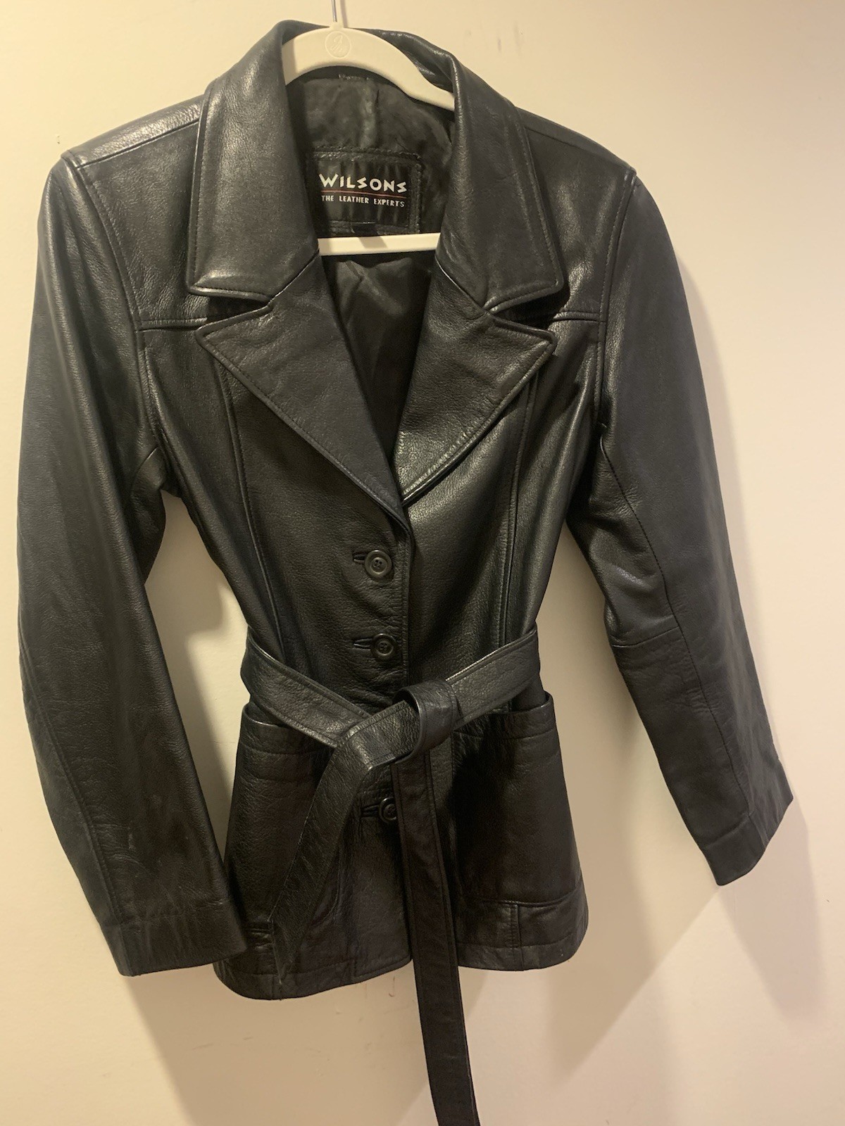 Wilsons Leather Women’s S Black Genuine Leather Belted Blazer Jacket Coat