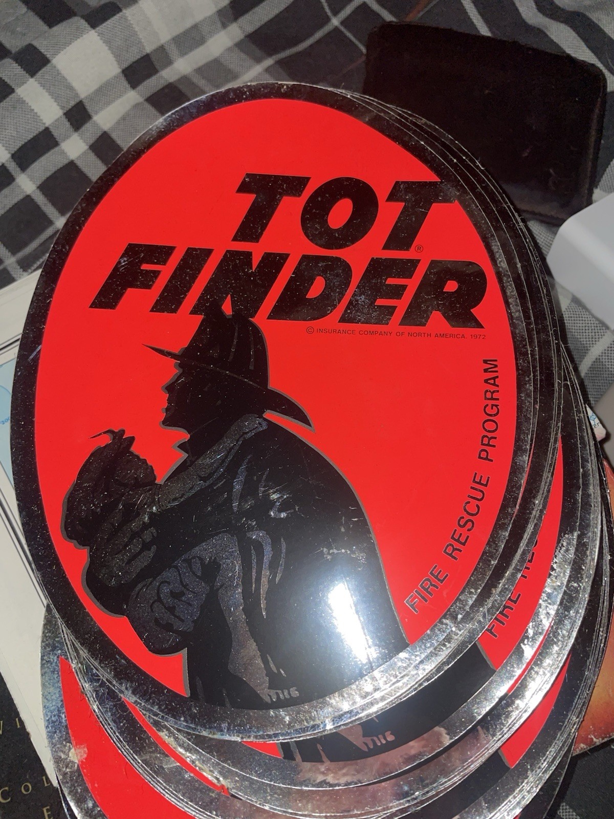 Vintage 1972 Tot Finder Fire Rescue Program Home Window Sticker Brand New NOS