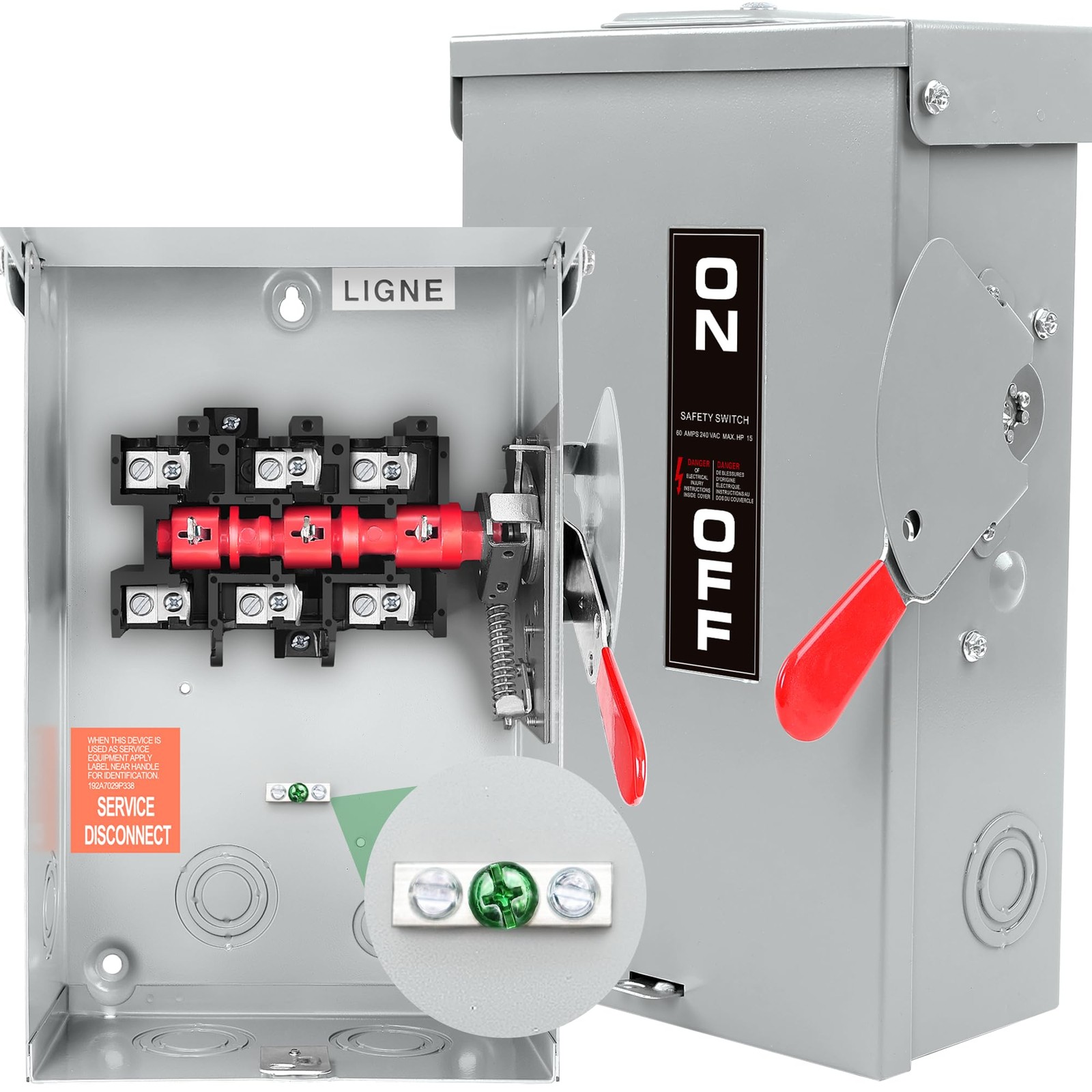 【Upgrade】 3P 60 Amp Disconnect,New Add Ground 3P60A, NO FUSE