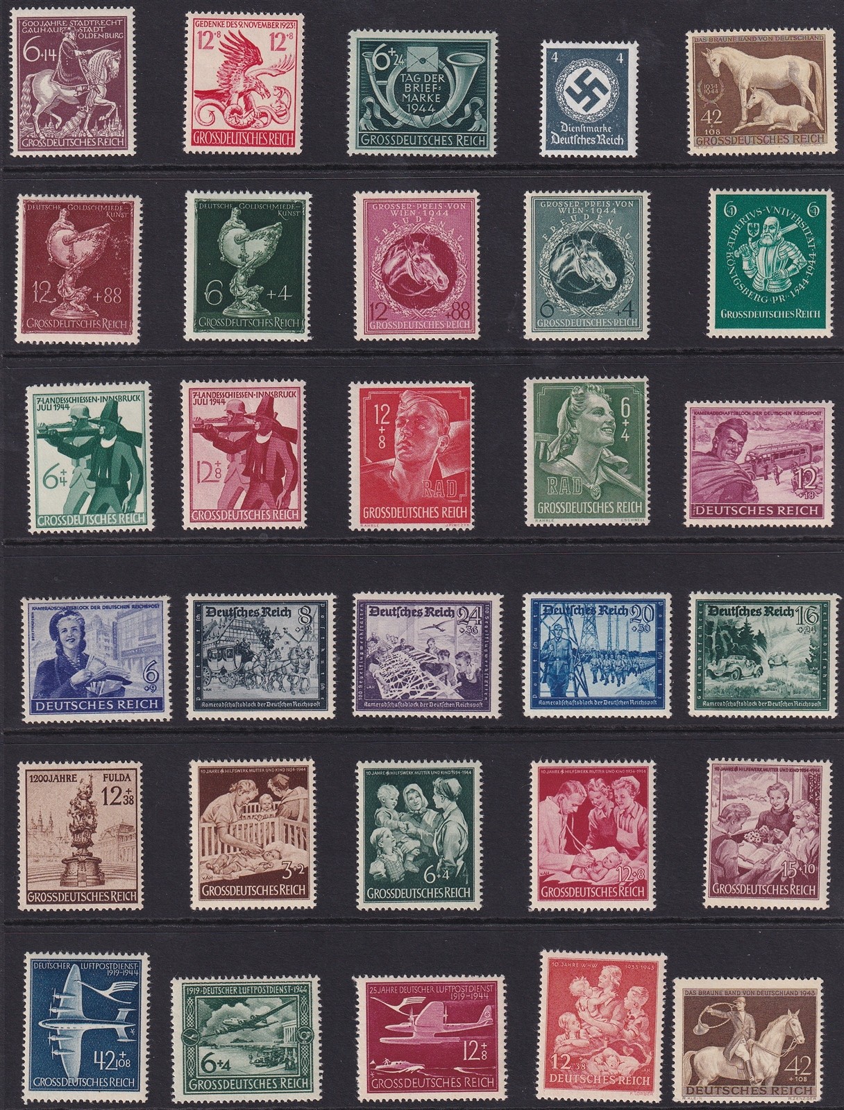 Lot-R Stamp Germany WWII 3rd Reich Hitler Airplanes Horse Innsbruck Snake MNH