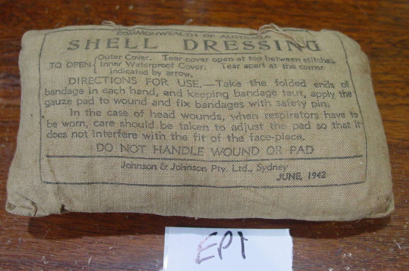 Original British / Australian WWII Large Wound Shell Dressing Bandage 1942