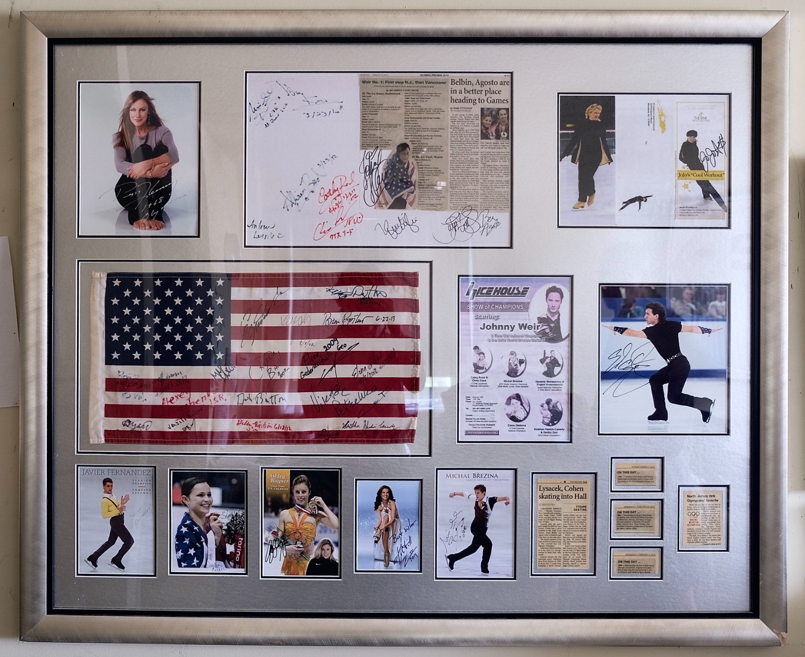 OLYMPIC SKATERS COLLAGE WITH 9 GOLD METAL SKATERS AUTOGRAPHS AND 3 SILVER - RARE