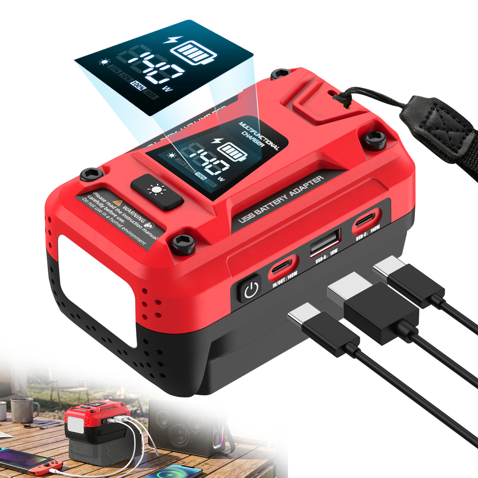 USB-C PD Fast Charger Adapter for Milwaukee 18V Battery Power Source Station