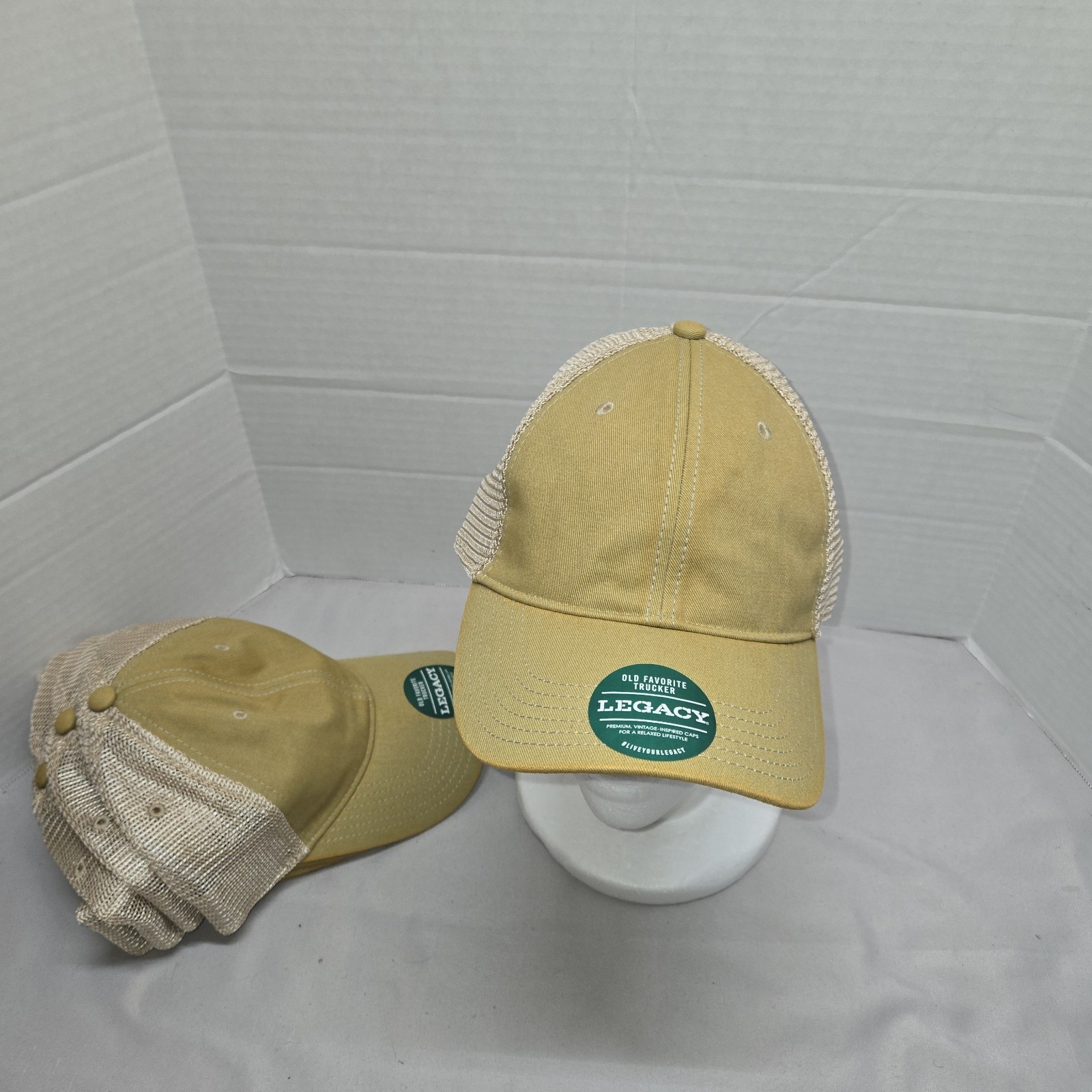 OFA Blank Legacy Old Favorite Trucker Hat Tan On Beige Adj Snap Nwot Lot Of 4