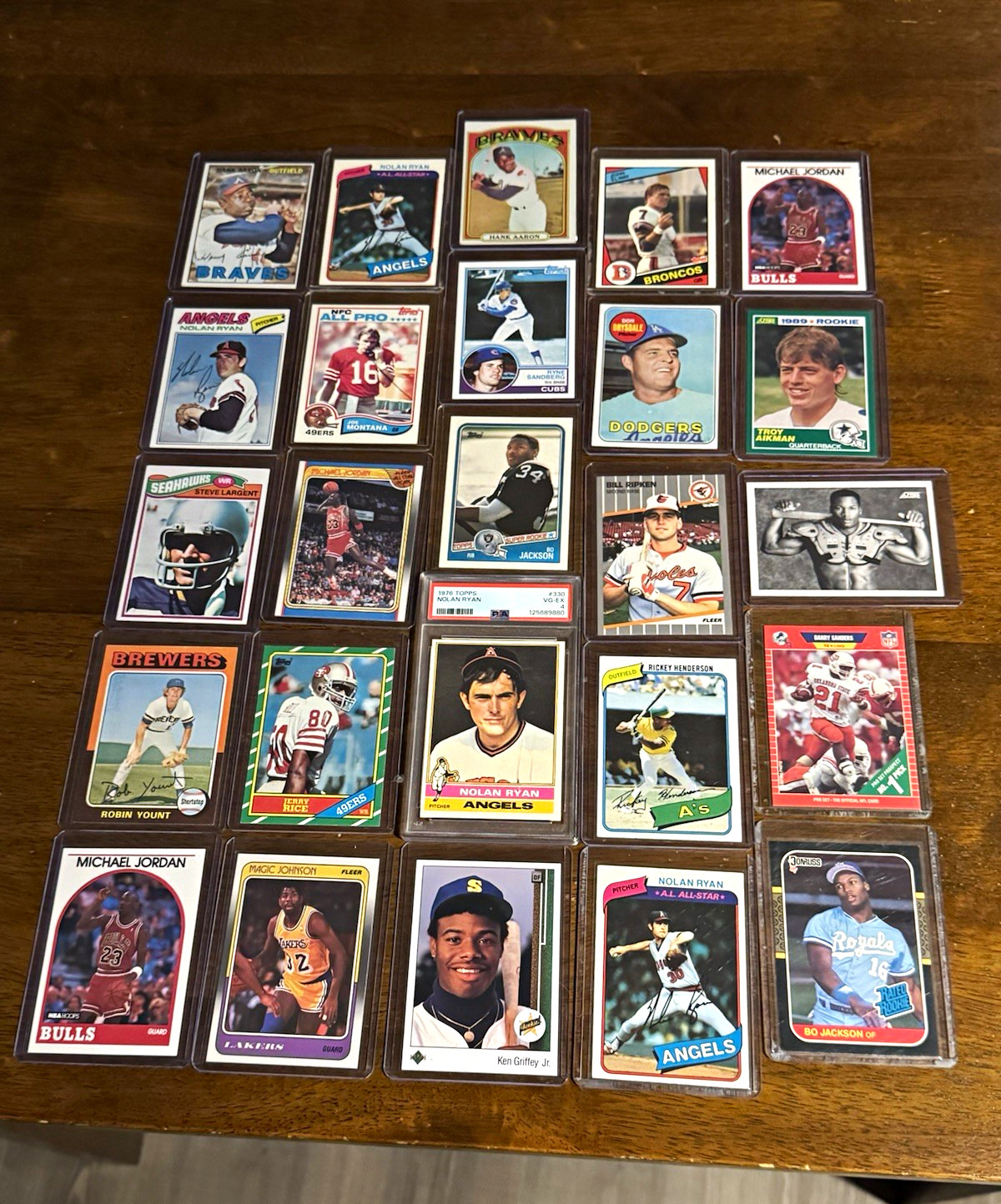 Vintage 25 card lot Jordan, Ryan, Griffey Jr, Bo, Rice, Henderson, others