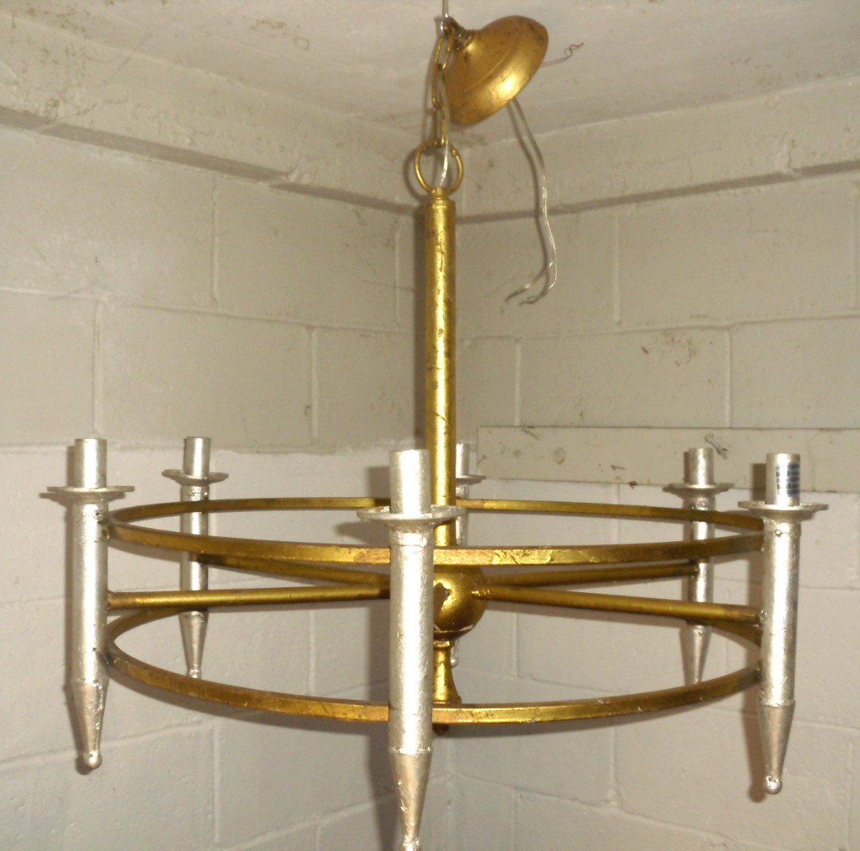 Vintage Metal Chandelier 6-Light Ceiling Fixture 29\ Vintage Metal Chandelier 6-Light Ceiling Fixture 29\