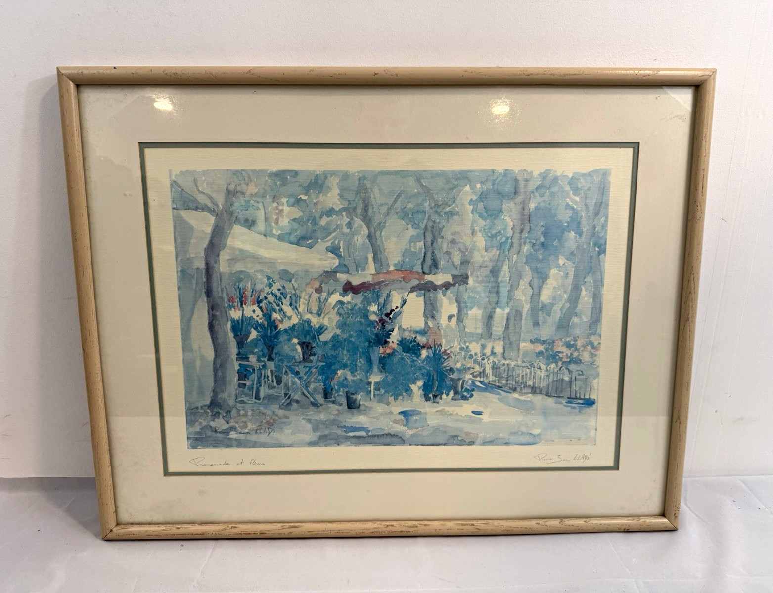Pierre Jean LLADO Signed “Promenade et fleurs” Framed Print 30.8” x 24” #12