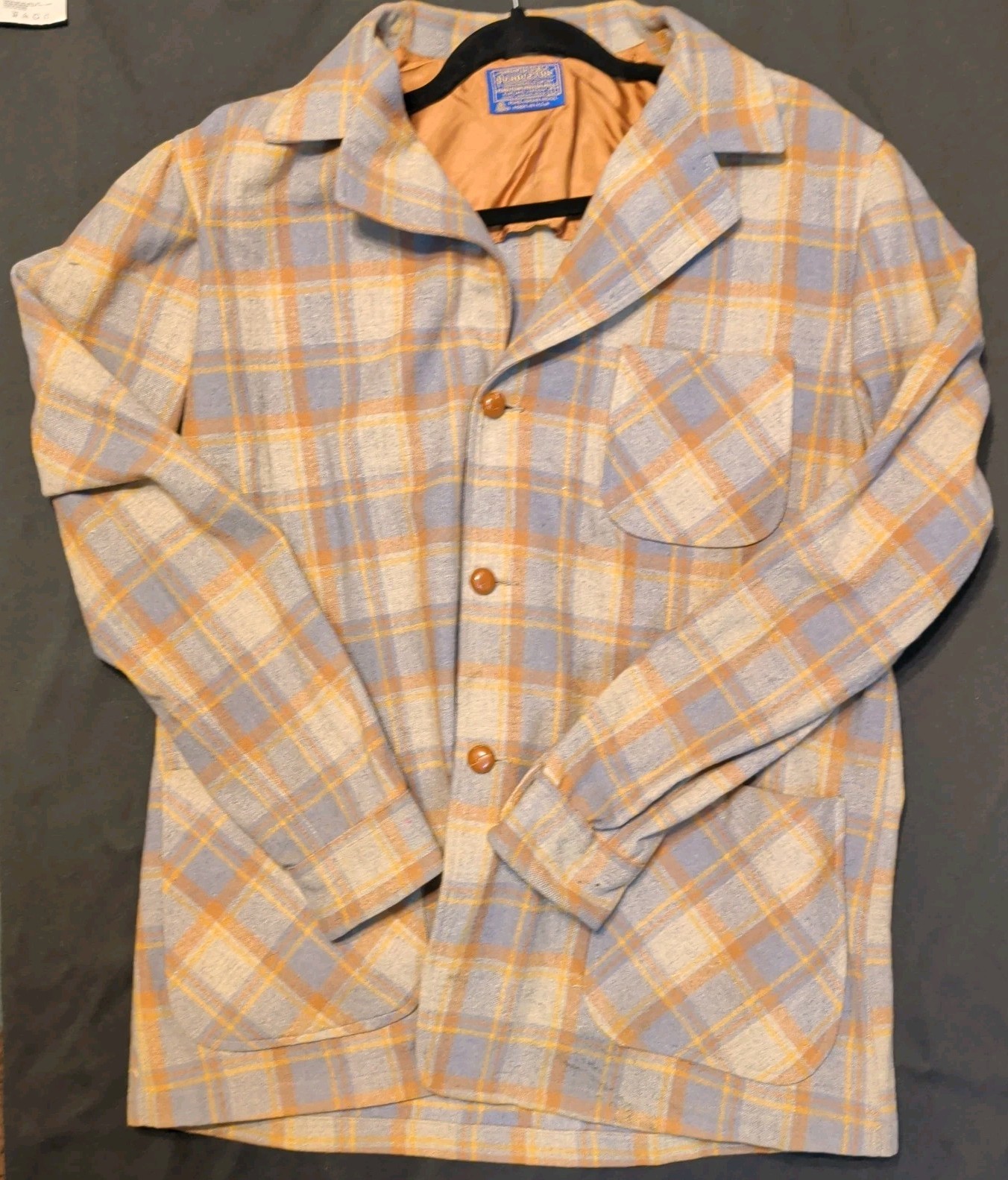 VTG 60s Pendleton Wool Plaid Blazer Jacket Shacket Mens L Grey Ochre Blue USA VTG 60s Pendleton Wool Plaid Blazer Jacket Shacket Mens L Grey Ochre Blue USA