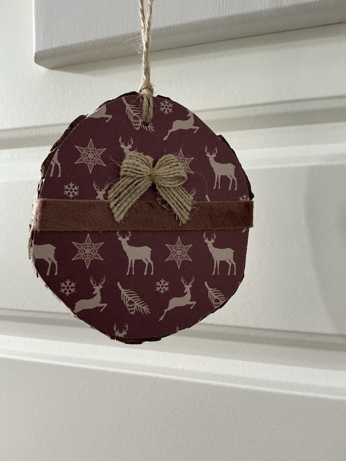 Rustic Farmhouse Wooden Christmas Ornament With A Deer, Star, And Feather Rustic Farmhouse Wooden Christmas Ornament With A Deer, Star, And Feather