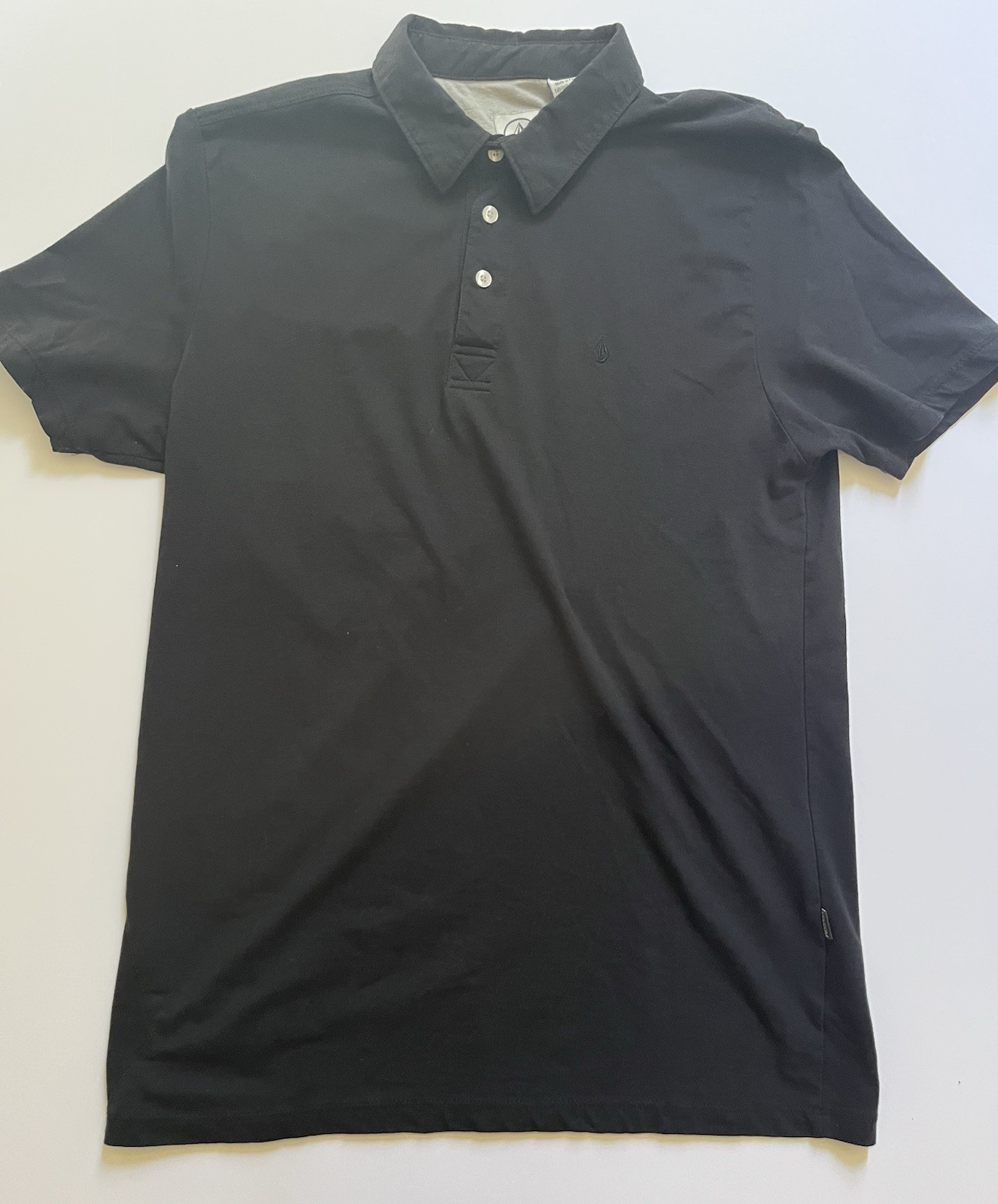 Volcom Men’s Black Solid Short Sleeve Collared Polo Shirt L Button Logo