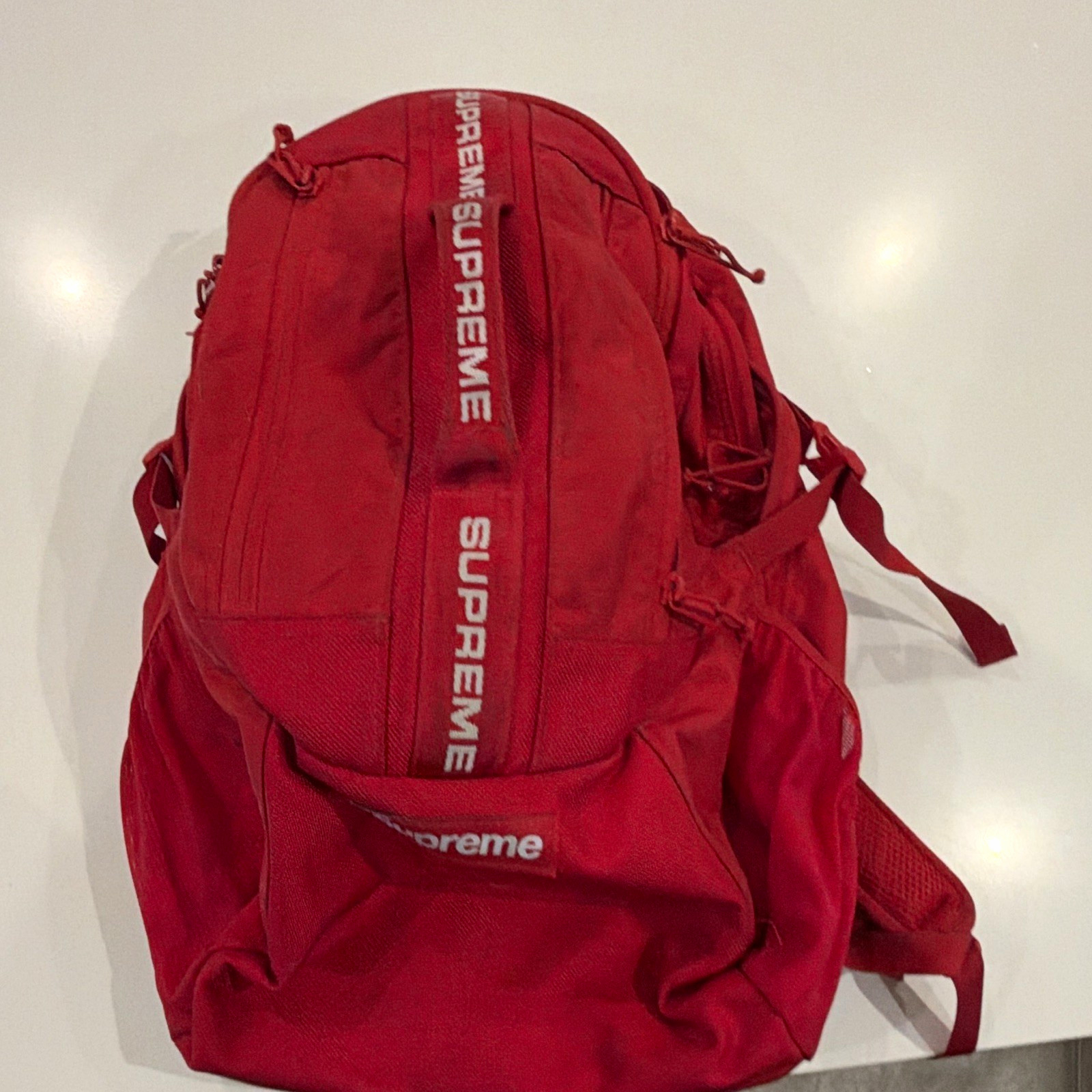 Supreme Red Nylon Backpack Zip Closure Logo Padded Straps 5 Pockets 15