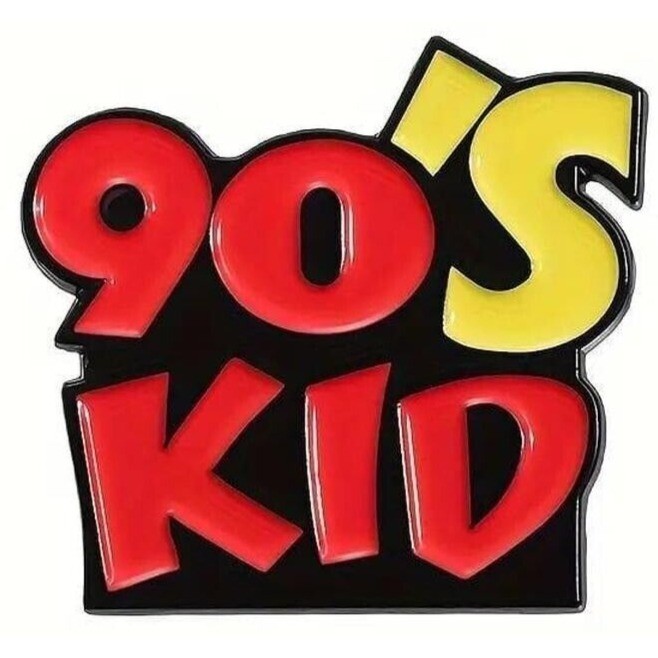 90s Kid Enamel Pin Retro Nostalgia Red Yellow Black Lapel Badge Millennial Gift
