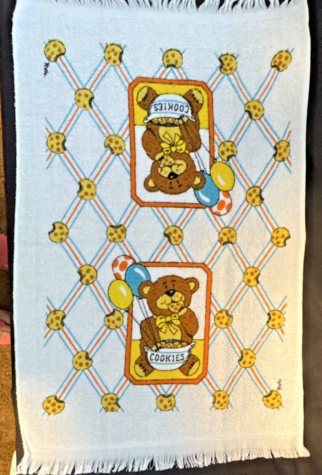Vintage 1980s J.P. Stevens Kitchen Towel Teddy Bear Cookies USA Fringed Riel Vintage 1980s J.P. Stevens Kitchen Towel Teddy Bear Cookies USA Fringed Riel