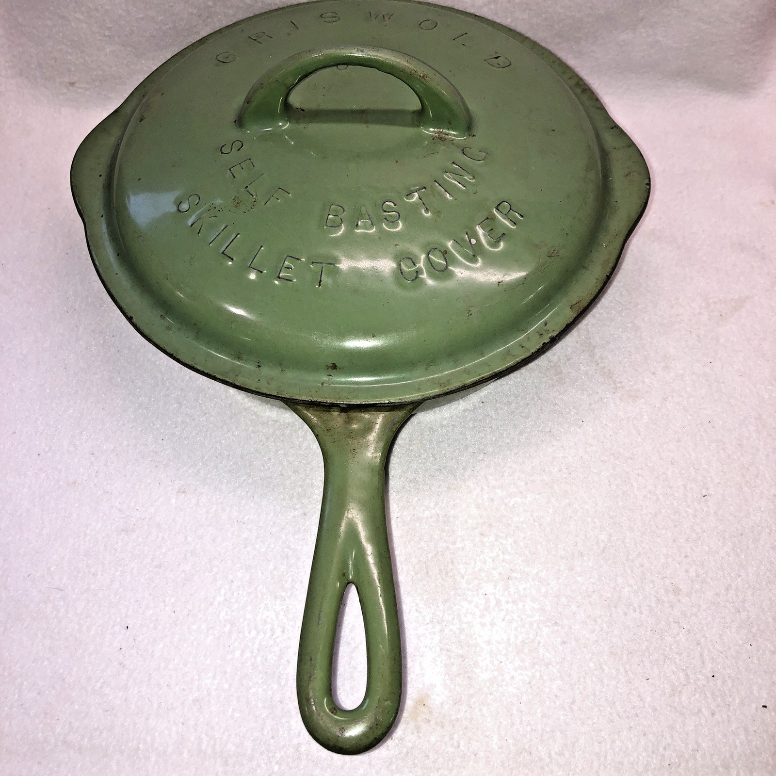 RARE Griswold Cast Iron #6 Green Enamel Fully Marked Skillet with Original Lid