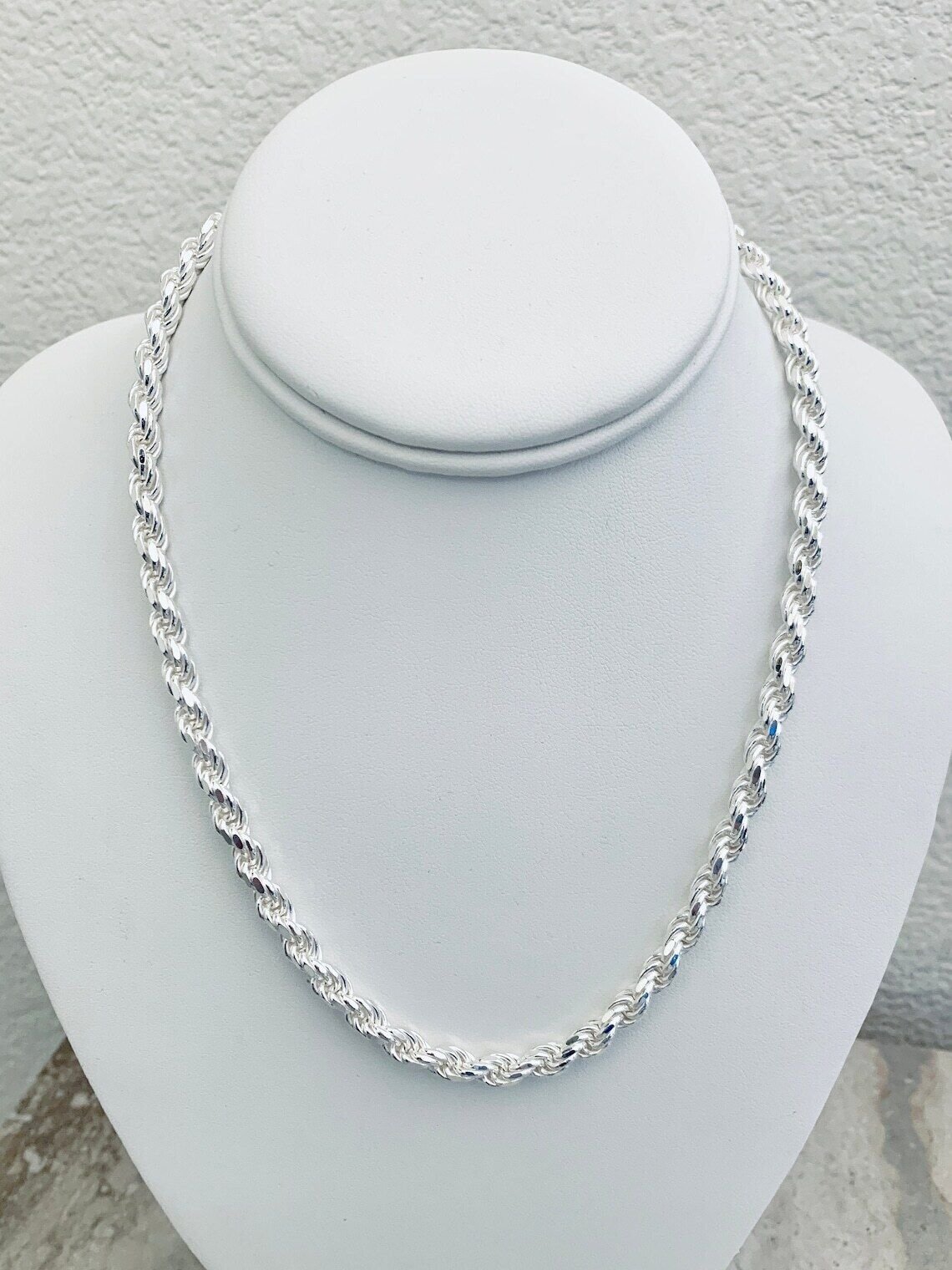 Solid 925 Sterling Silver Italian Rope Chain Mens Necklace 6.5mm Diamond Cut