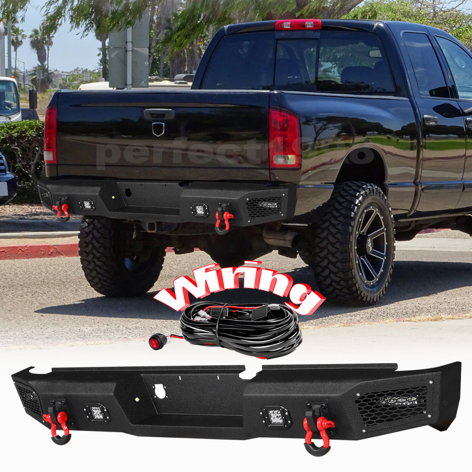 Steel Rear Bumper For 2003-2009 Dodge RAM 2500 3500 w/LED Lights & Sensor & Wire
