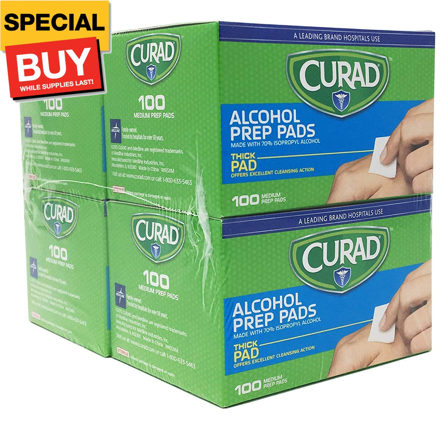 Prep Pads (Pack of 4 Boxes) | 400 Pieces of Medium Isopropyl Wipes Individually