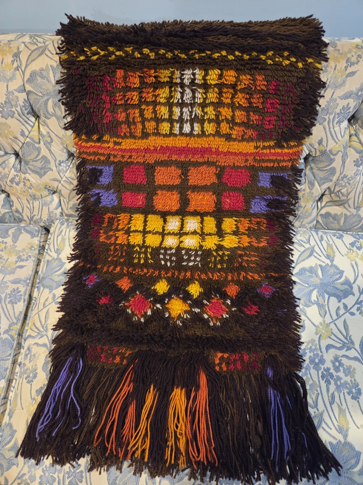 Epic 1970's German Mid Century Pop Art Wool Rug Tapestry 36x19