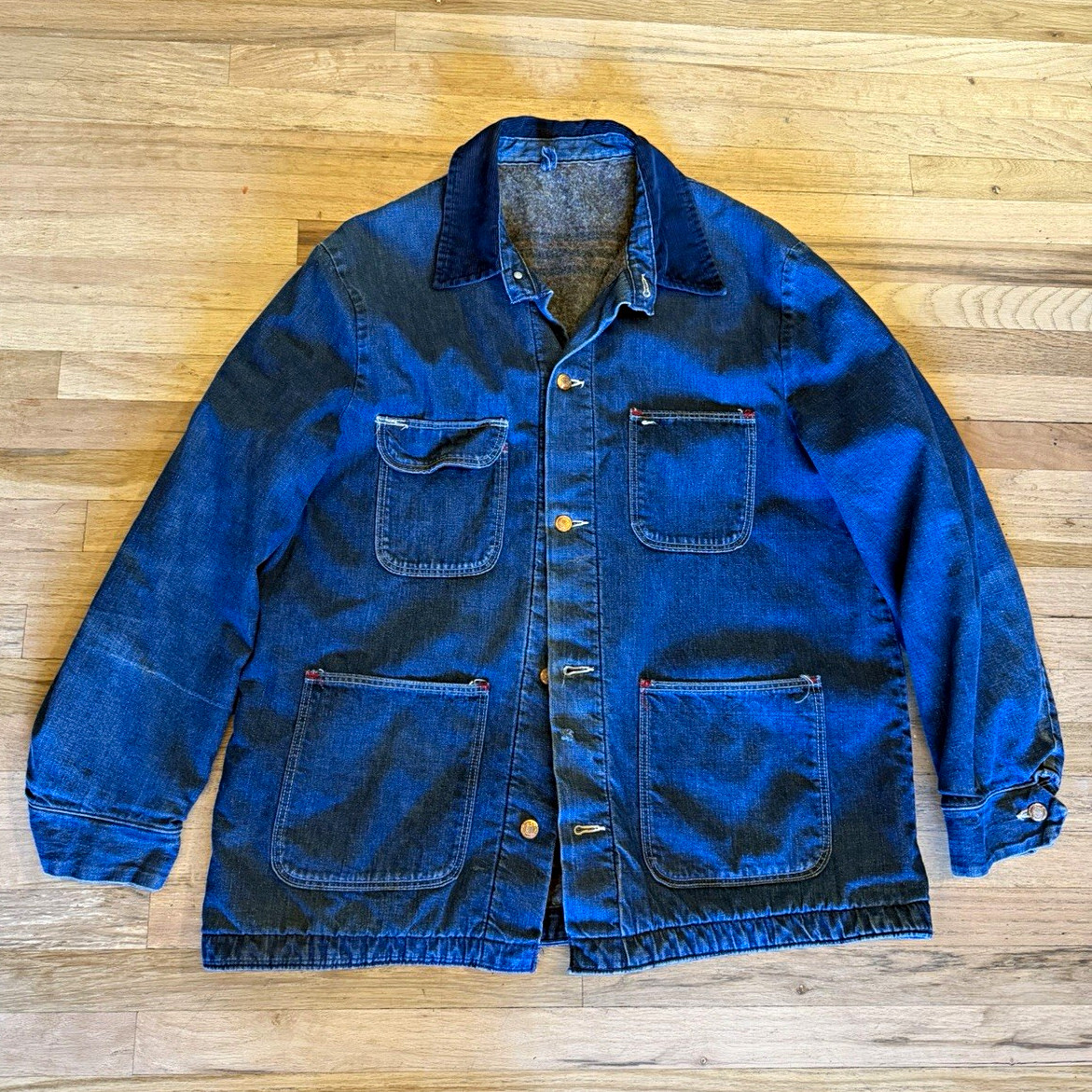1960’s Wranglers Men\'s Blue Chore Jacket Button Front Wool Lined Pockets 1960’s Wranglers Men\'s Blue Chore Jacket Button Front Wool Lined Pockets