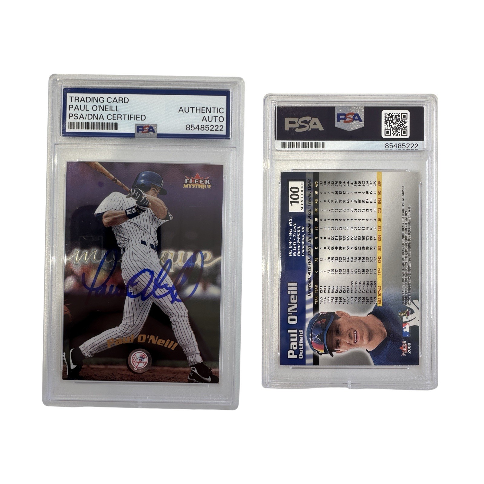 2000 Paul O’Neill Autographed Fleer Skybox Mystique #100 PSA Auto Authentic