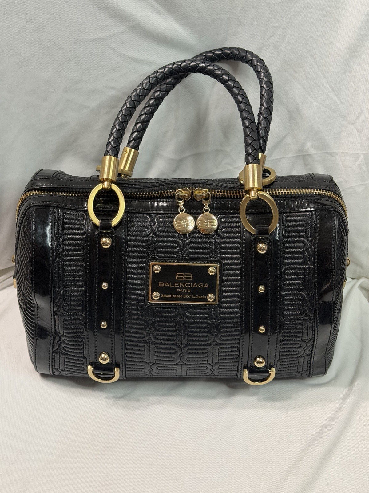 Authentic Balenciaga Vintage BB Logo Boston Bag W/COA